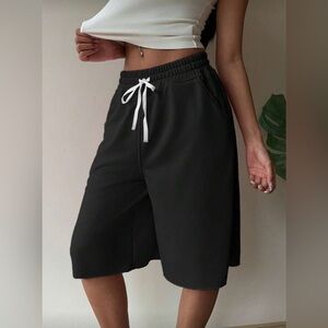 NEW Black Women's Long Sweat Pant Shorts with Drawstring